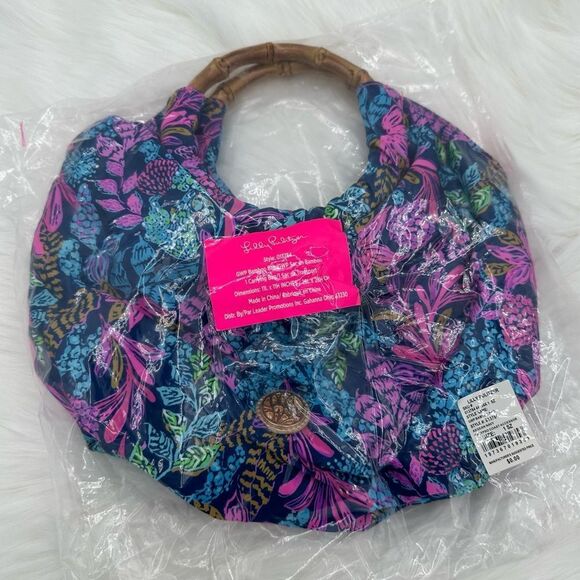 🌸Host Pick🌸 Lilly Pulitzer Bamboo Handle Handbag Aegean Navy Calypso Coast - Picture 7 of 7